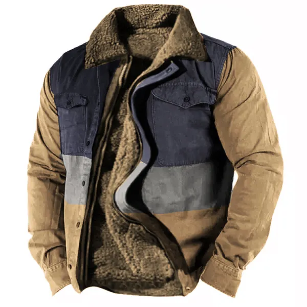 Men's Retro Lining Plus Fleece Zipper Tactical Shirt Jacket - Elementnice.com 