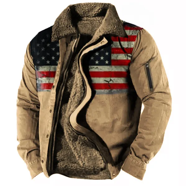 Men's Vintage American Flag Print Lining Plus Fleece Zipper Tactical Shirt Jacket Only $18.89 - Wayrates.com 