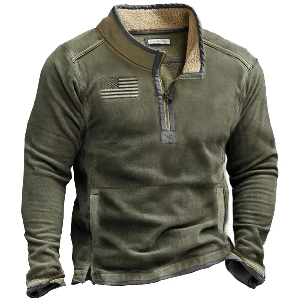 Outdoor Fleece Zippered Half Collar Tactical Men's Sweatshirt - Elementnice.com 