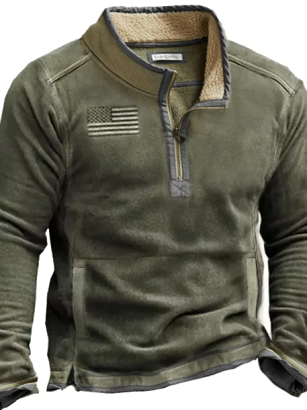 Outdoor Fleece Zippered Half Collar Tactical Men's Sweatshirt - Pragmaace.com 