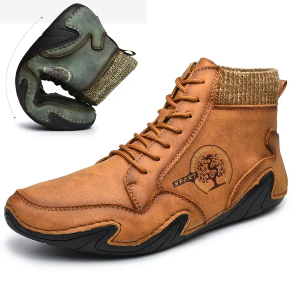Men's Handmade Leather Non Slip Soft Sock Ankle Lace-Up Boots - Elementnice.com 