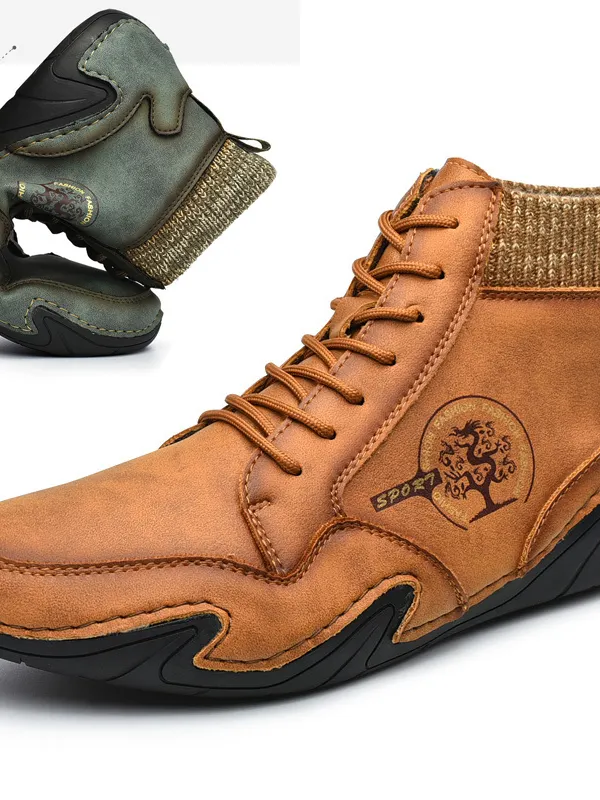 Men's Handmade Leather Non Slip Soft Sock Ankle Lace-Up Boots - Pragmaace.com 
