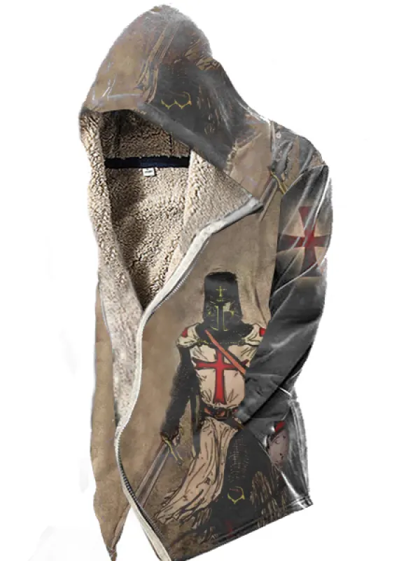 Men's Vintage Templar Cross Hooded Fleece Jacket - Menbarn.com 