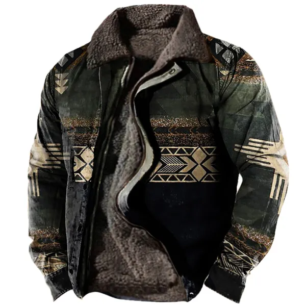 Men's Retro Ethnic Print Fleece Zipper Tactical Shirt Jacket Only $36.89 - Wayrates.com 