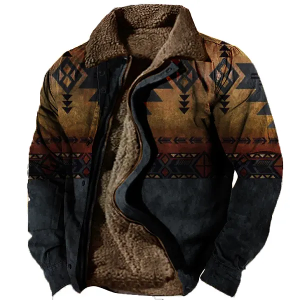 Men's Outdoor Ethnic Pattern Fleece Zipper Tactical Shirt Jacket - Mosaicnew.com 