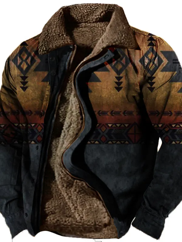 Men's Outdoor Ethnic Pattern Fleece Zipper Tactical Shirt Jacket - Pragmaace.com 
