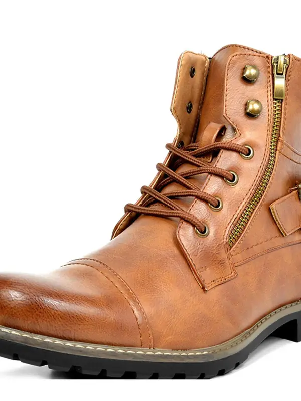 Men's Side Zipper Non-slip Fleece Warm Motorcycle Boots - Pragmaace.com 