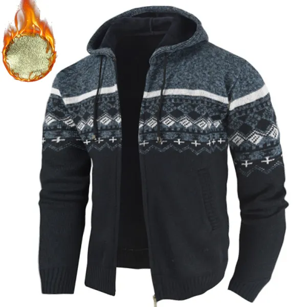 Men's Ethnic Knitted Full Zip Warm Hooded Sweater - Cotosen.chimpone.com 