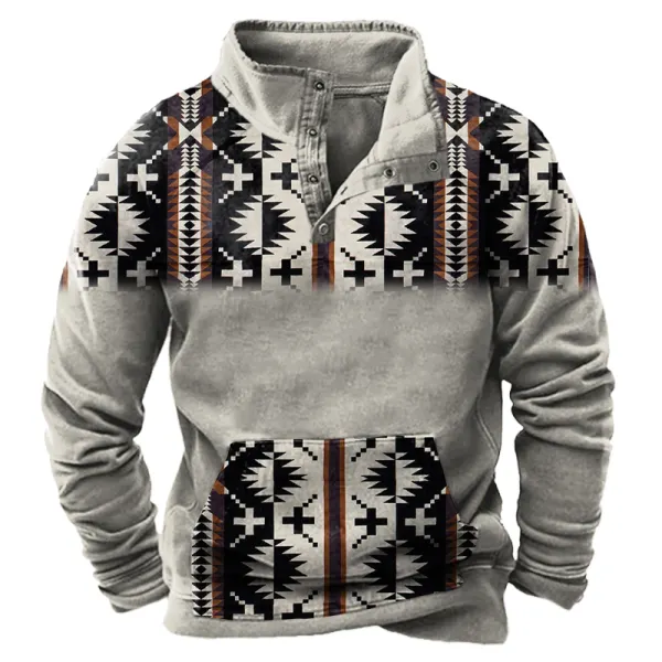 Men's Vintage Ethnic Print Pocket Zip Sweatshirt Only CLP18,611 - Wayrates.com 