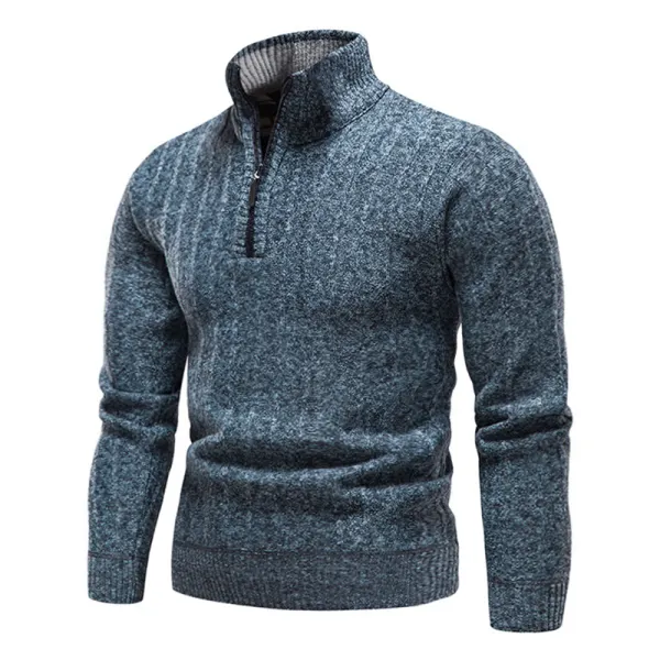 Men's Thermal Jacquard Knit Zip Turtleneck Sweater - Dozenlive.com 