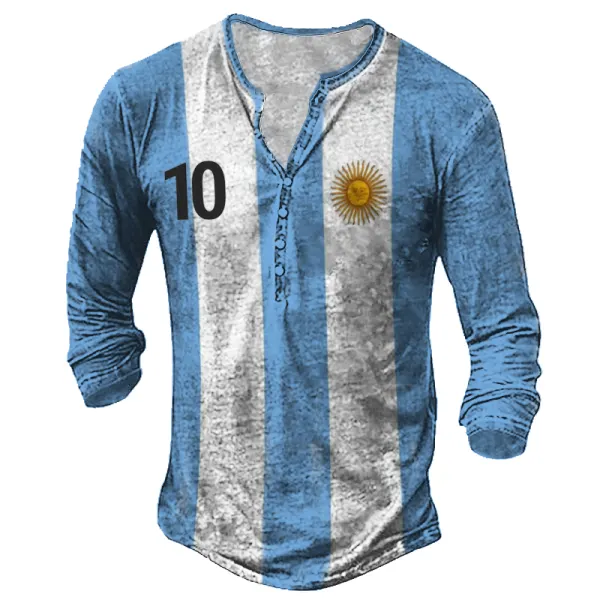 Men's 2022 World Cup Argentina Flag Football Henley Collar Top Only $24.89 - Wayrates.com 