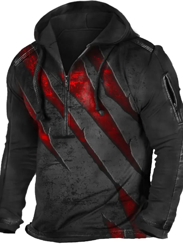 Men's Vintage Flower Half Zip Collar Tactical Hoodie - Simplyion.com 