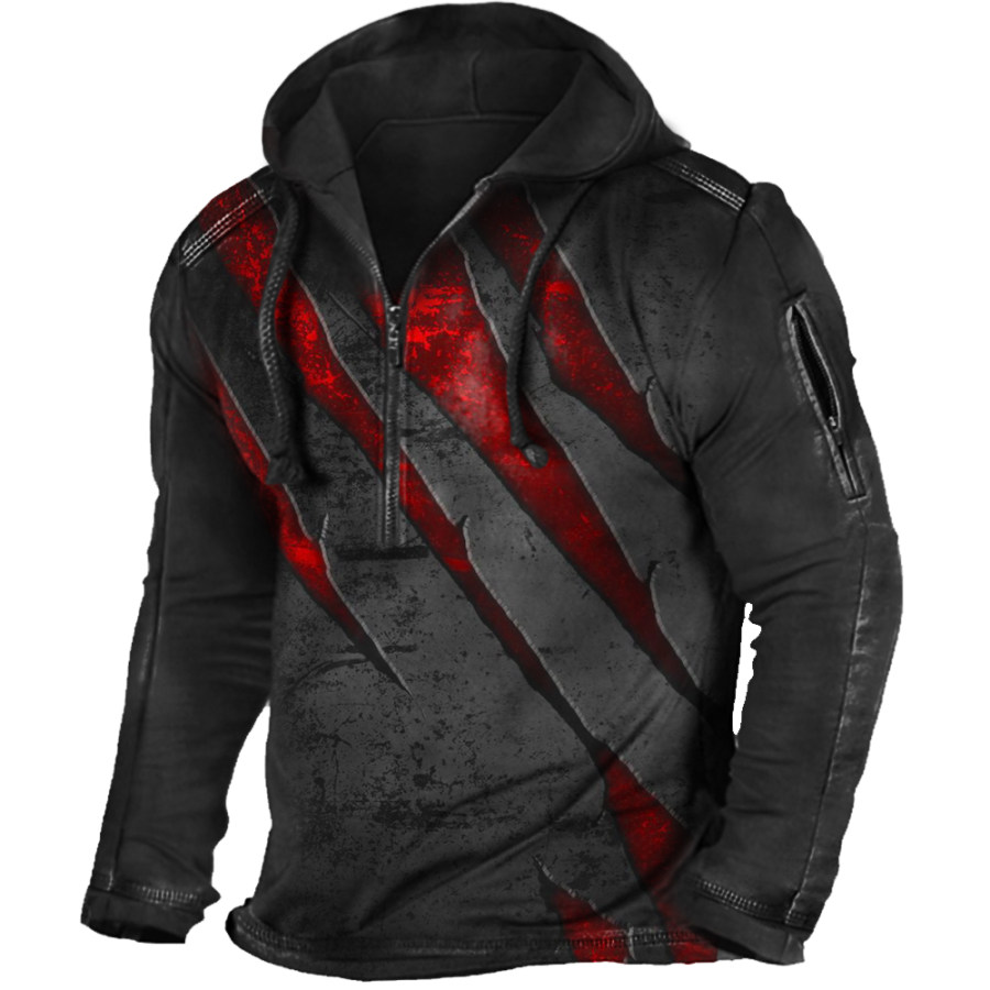 

Men's Vintage Flower Half Zip Collar Tactical Hoodie