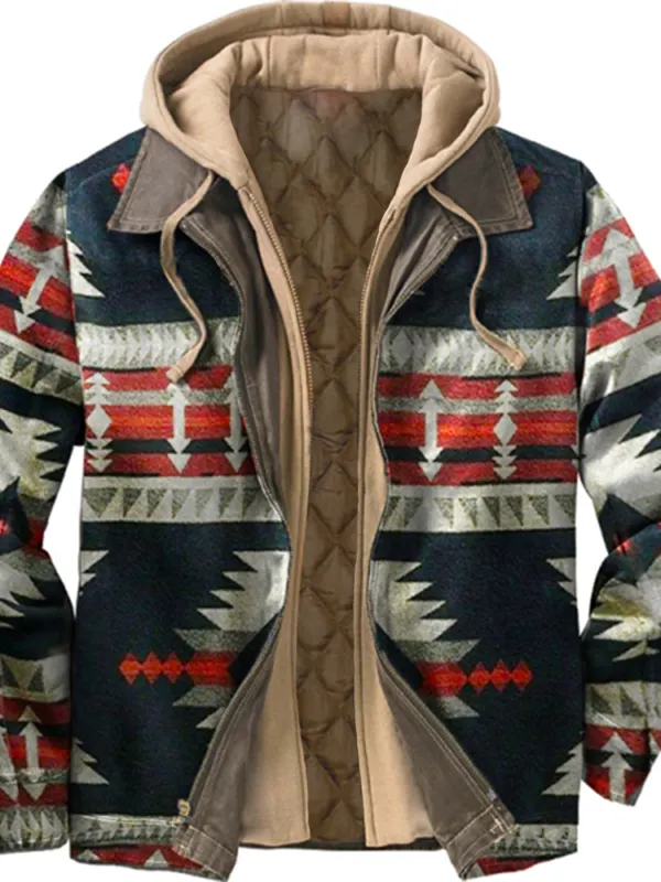 Men's Vintage Ethnic Print Zip Long Sleeve Jacket - Wantbright.com 