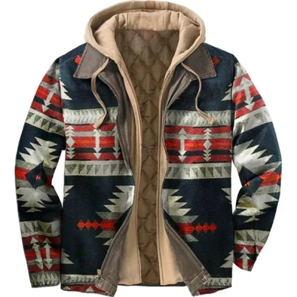 Men's Vintage Ethnic Print Zip Long Sleeve Jacket - Localziv.com 