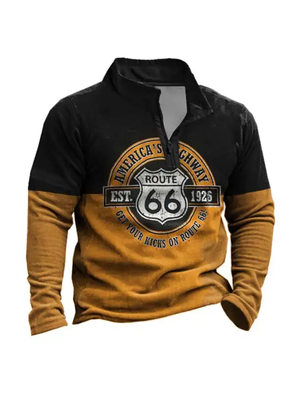 Men's Outdoor Route 66 Print Zipper Sweatshirt - Realyiyi.com 