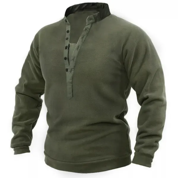 Men Outdoor Fleece Henley Collar Tactical Men's Sweatshirt - Elementnice.com 