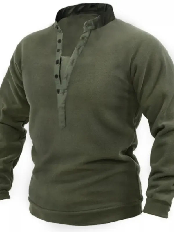 Men Outdoor Fleece Henley Collar Tactical Men's Sweatshirt - Menwyx.com 