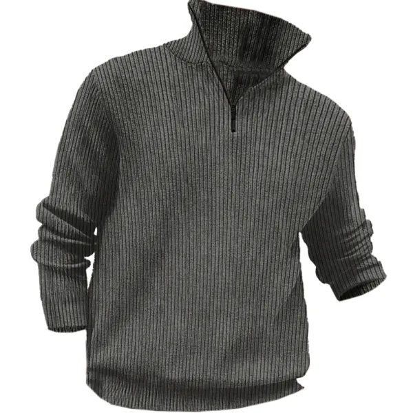 Men's Outdoor Zipper Stand Collar Casual Knit Sweater - Nicheten.com 