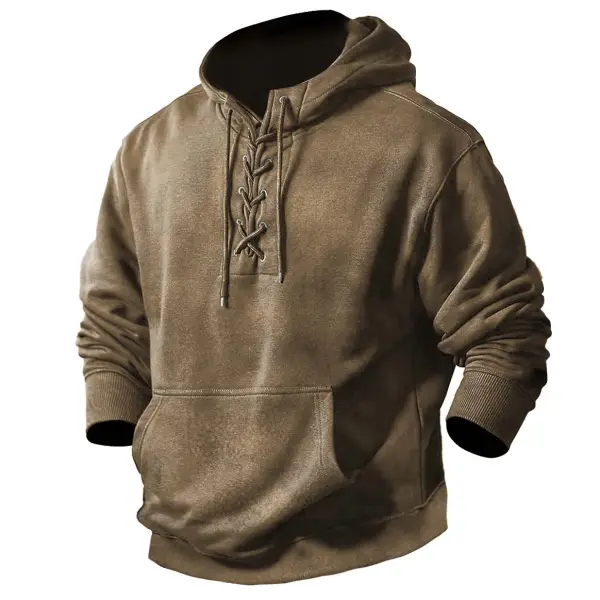 Men's Vintage Tactical Lace-Up Hoodie Only $24.89 - Wayrates.com 