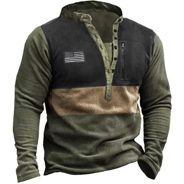 Men Outdoor Fleece Henley Collar Tactical Men's Sweatshirt - Cotosen.com 