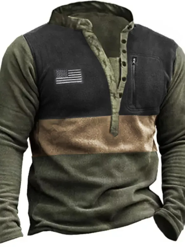 Men Outdoor Fleece Henley Collar Tactical Men's Sweatshirt - Menwyx.com 