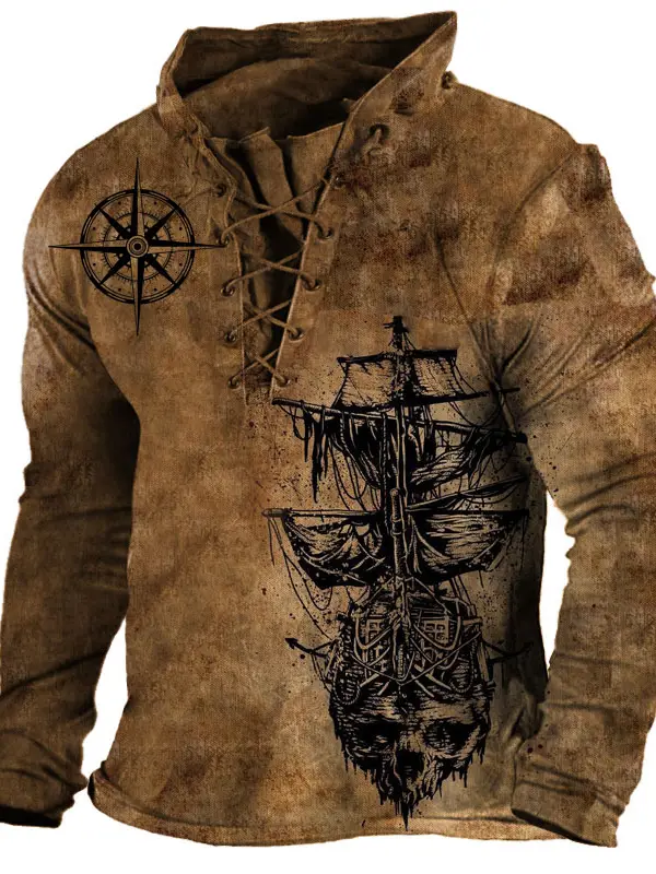 Pirate Ship Nautical Compass Retro Men's Sweatshirt - Simplyion.com 