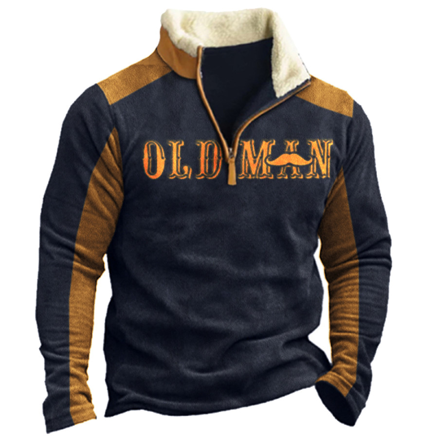 

Men's Vintage Colorblock Zipper Stand Collar Sweatshirt