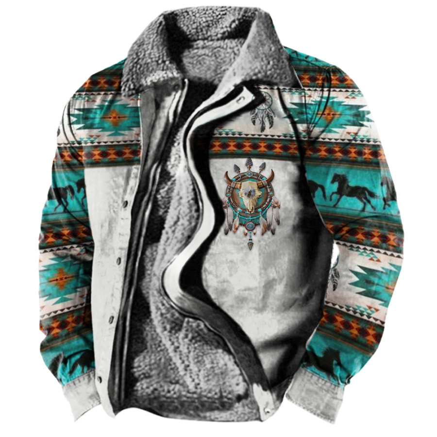 

Men's Vintage Western Region Printed Fleece Warm Jacket
