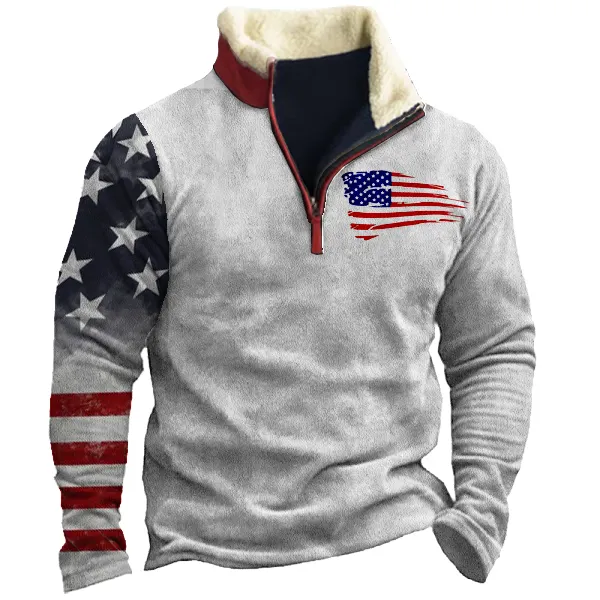 Men's American Flag Colorblock Zipper Stand Collar Sweatshirt Only $19.89 - Wayrates.com 