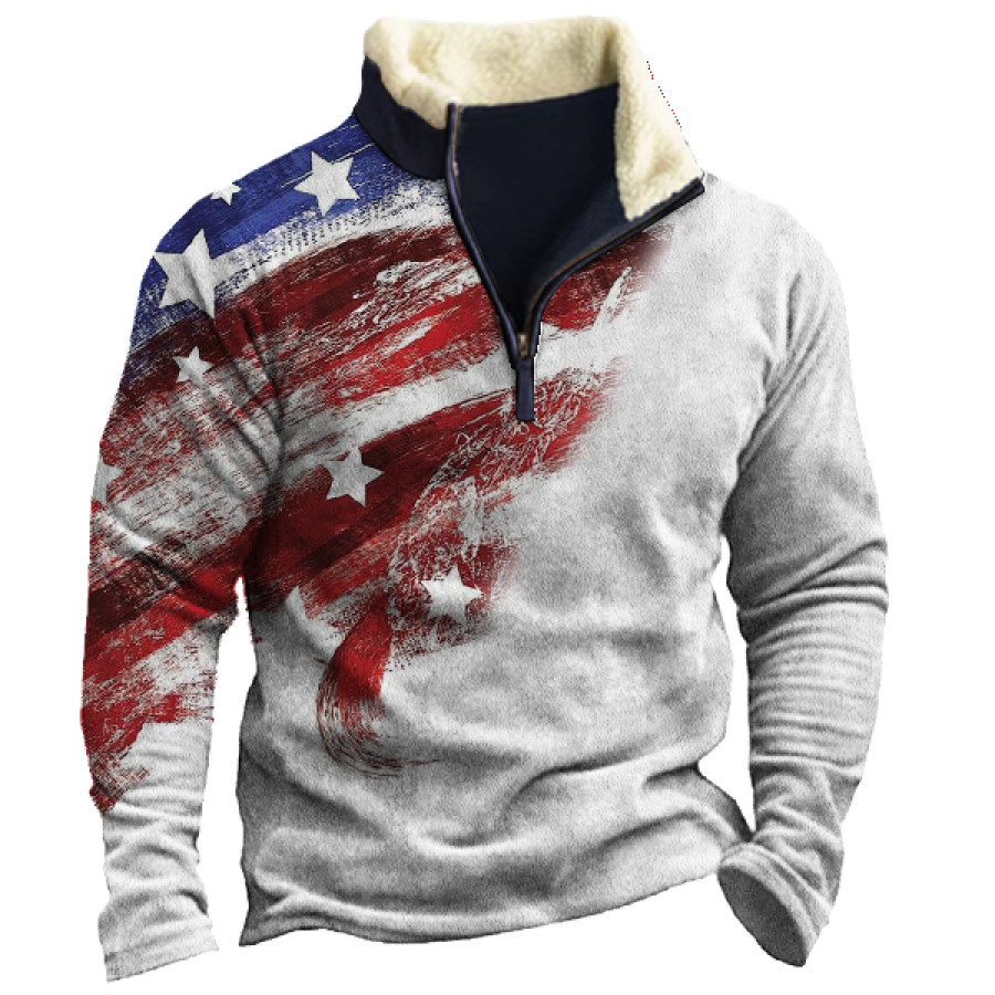 

Men's American Flag Colorblock Zipper Stand Collar Sweatshirt