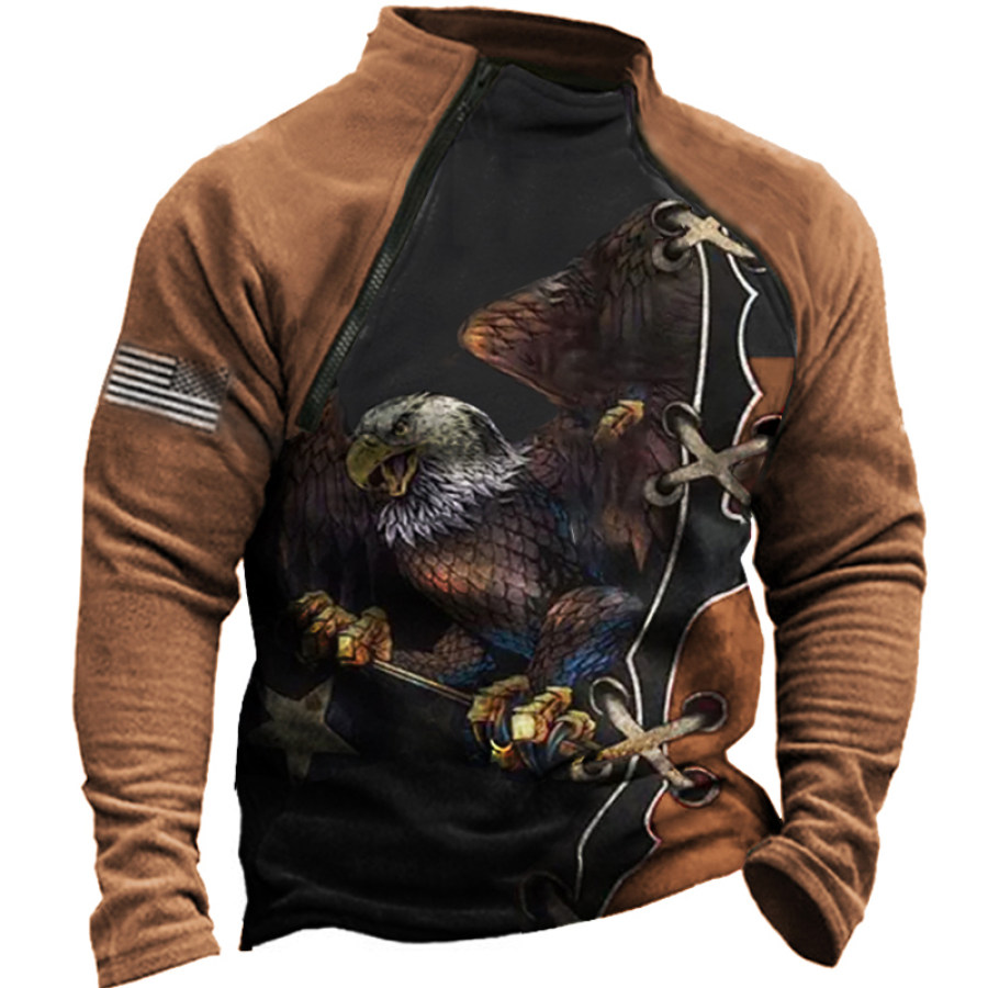 

Men's Vintage American Flag Eagle Print Turtleneck Sweatshirt