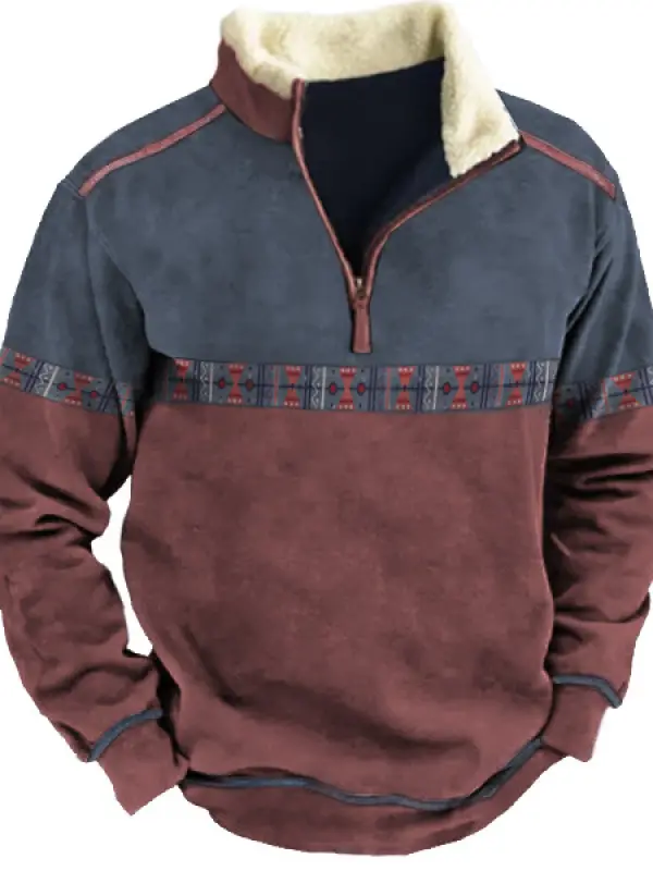 Men's Aztec Quarter Zip Color Contrast Winter Sweatshirt - Pragmaace.com 