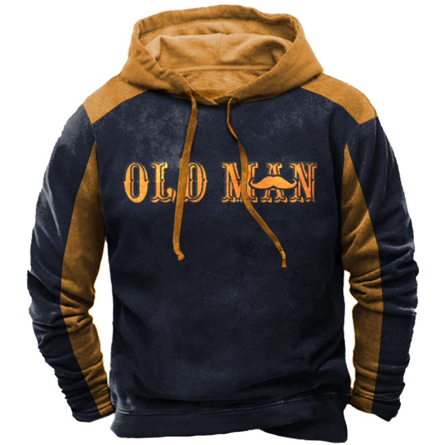 

Old Man Men's Retro Colorblock Casual Hooded Sweatshirt