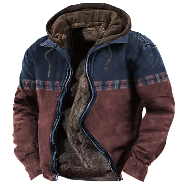 Men's Aztec Quarter Hoodie Color Contrast Winter Tactical Jacket - Cotosen.com 