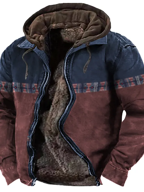 Men's Aztec Quarter Hoodie Color Contrast Winter Tactical Jacket - Simplyion.com 