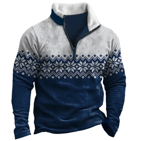 Men's Vintage Christmas Snowflake Colorblock Collar Zip Sweatshirt Only $19.89 - Wayrates.com 