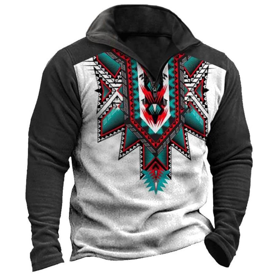 

Men's Vintage Ethnic Quarter Zip Sweatshirt