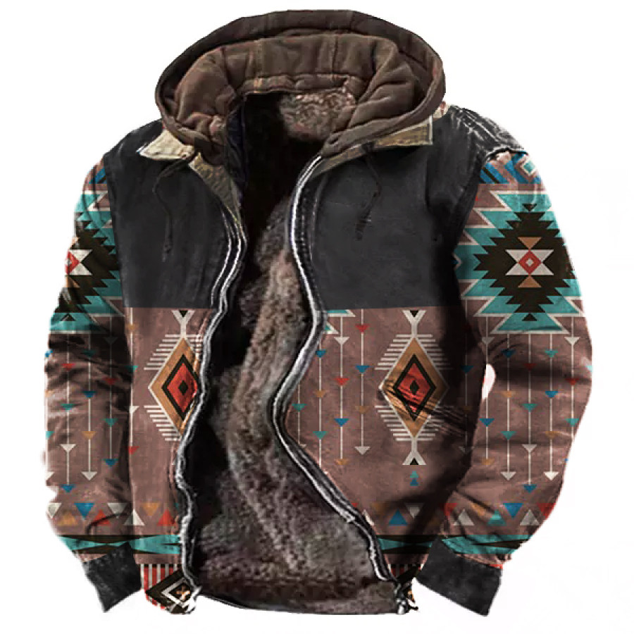 

Men's Vintage Ethnic Outdoor Tactical Hooded Fleece Lined Jacket