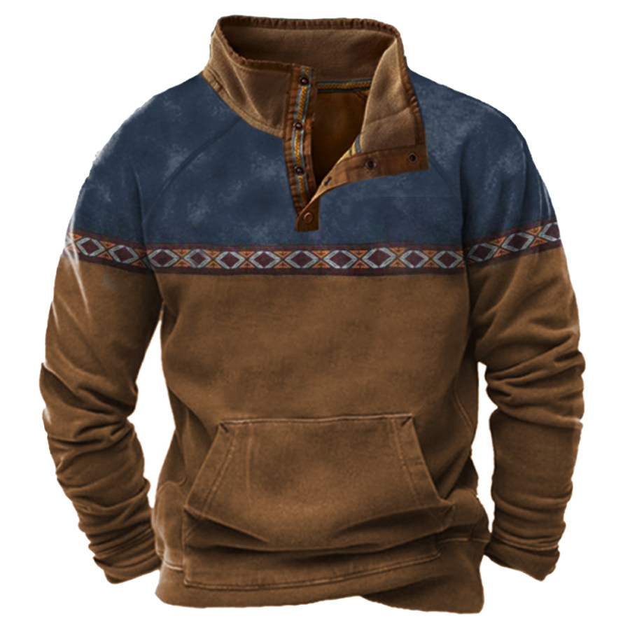 

Men's Vintage American Flag Print Stand Collar Pocket Sweatshirt