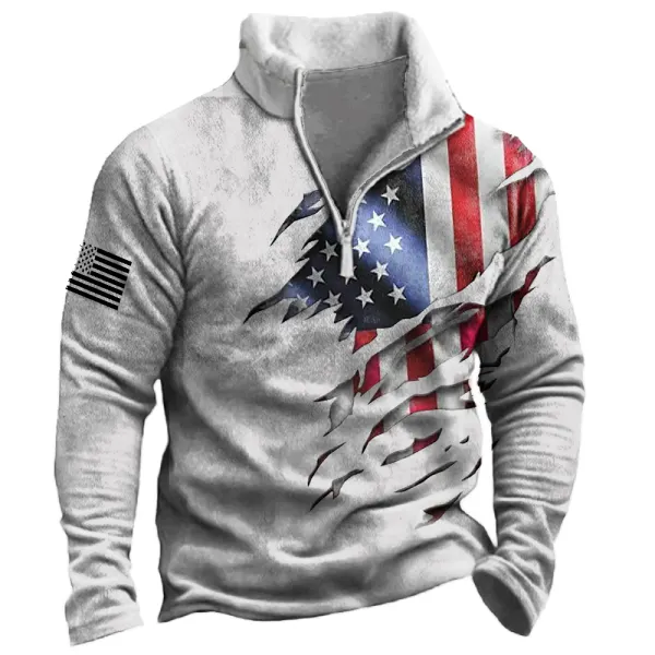 Men's Vintage American Flag Print Stand Collar Sweatshirt Only $21.89 - Wayrates.com 