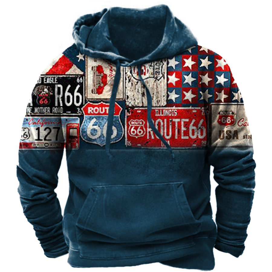 

Men's Vintage Route 66 Print Pocket Hoodie