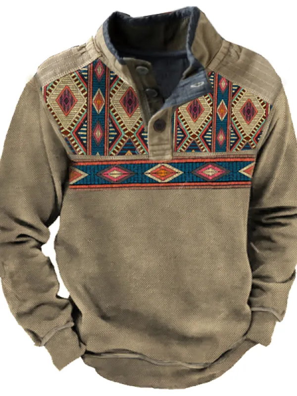 Men's Outdoor Ethnic Patterns Casual Stand Collar Sweatshirt - Menbarn.com 