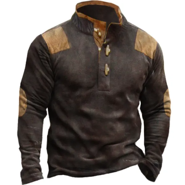 Men's Vintage Colorblock Henley Collar Sweatshirt Only $21.89 - Wayrates.com 