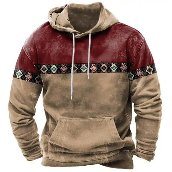 Men's Vintage Ethnic Style Contrast Color Print Hoodie Only $19.89 - Wayrates.com 