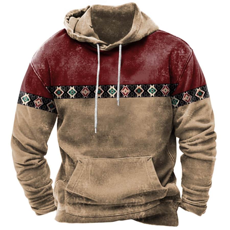 

Men's Vintage Ethnic Style Contrast Color Print Hoodie
