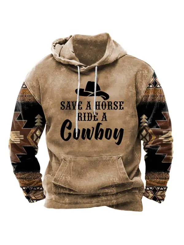 Men's Western Save A Horse Ride A Cowboy Print Hoodie - Viewbena.com 