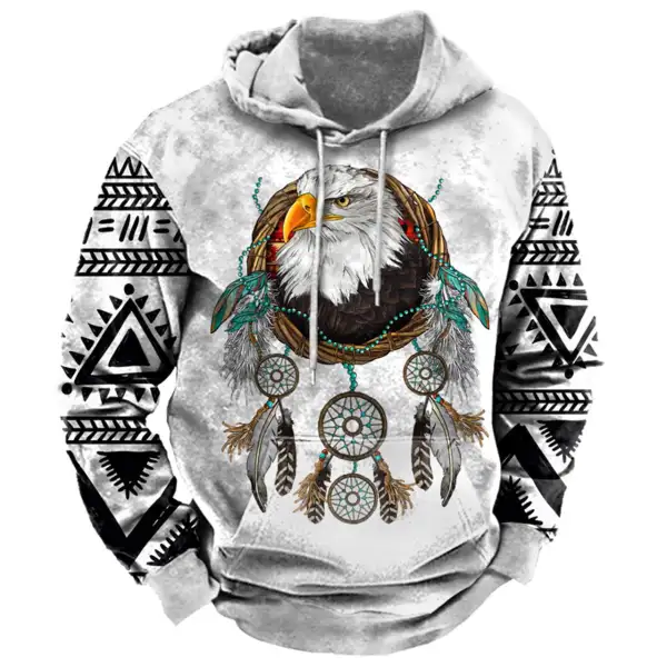 Men's Western Eagle Native American Dream Catcher Print Hoodie - Kalesafe.com 