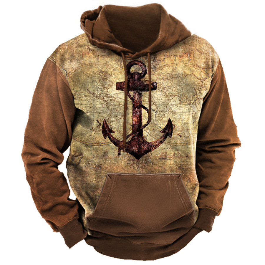 

Men's Vintage Nautical Shipsight Print Hooded Sweatshirt