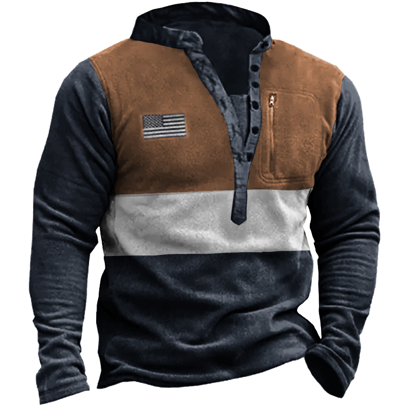 Men Outdoor Fleece Henley Collar Tactical Men's Sweatshirt